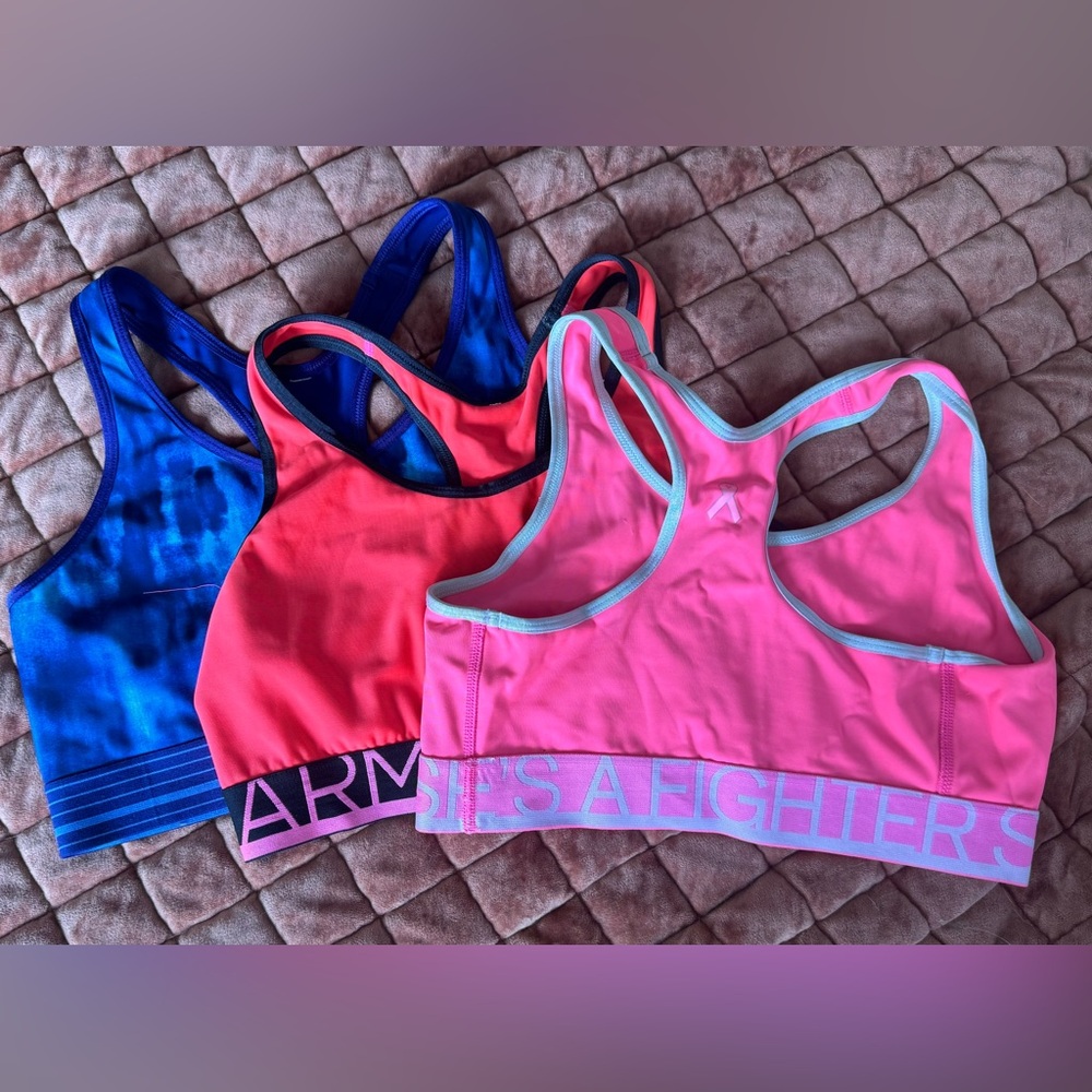 Under Armour Blue, Orange, and Pink Sports Bras